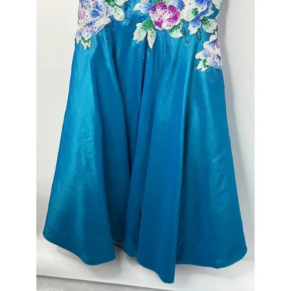 NEW Ellie Wilde Mon Cheri Formal Gown Women 2 Blue Embroider Floral Pageant Prom - Picture 5 of 13